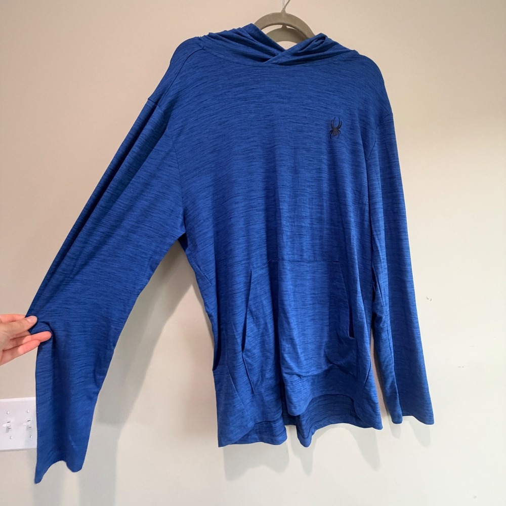 Spyder Active Hoodie Mens XL Blue Space Dye Stretch Gym Pullover Performance
